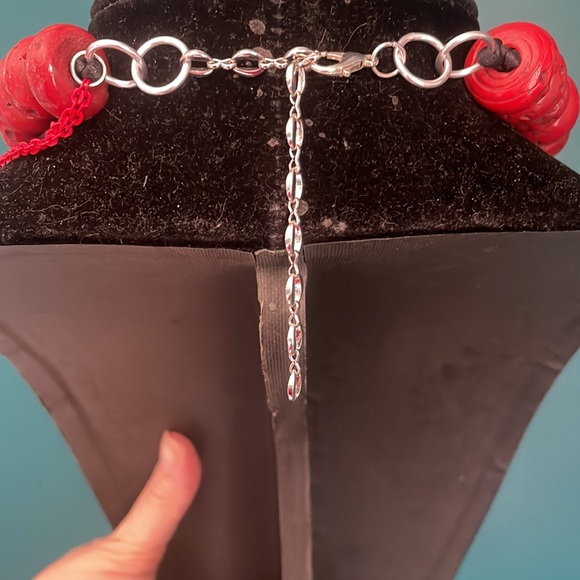 Rustic Tribal Red Beaded Chain Necklace - Picture 5 of 5